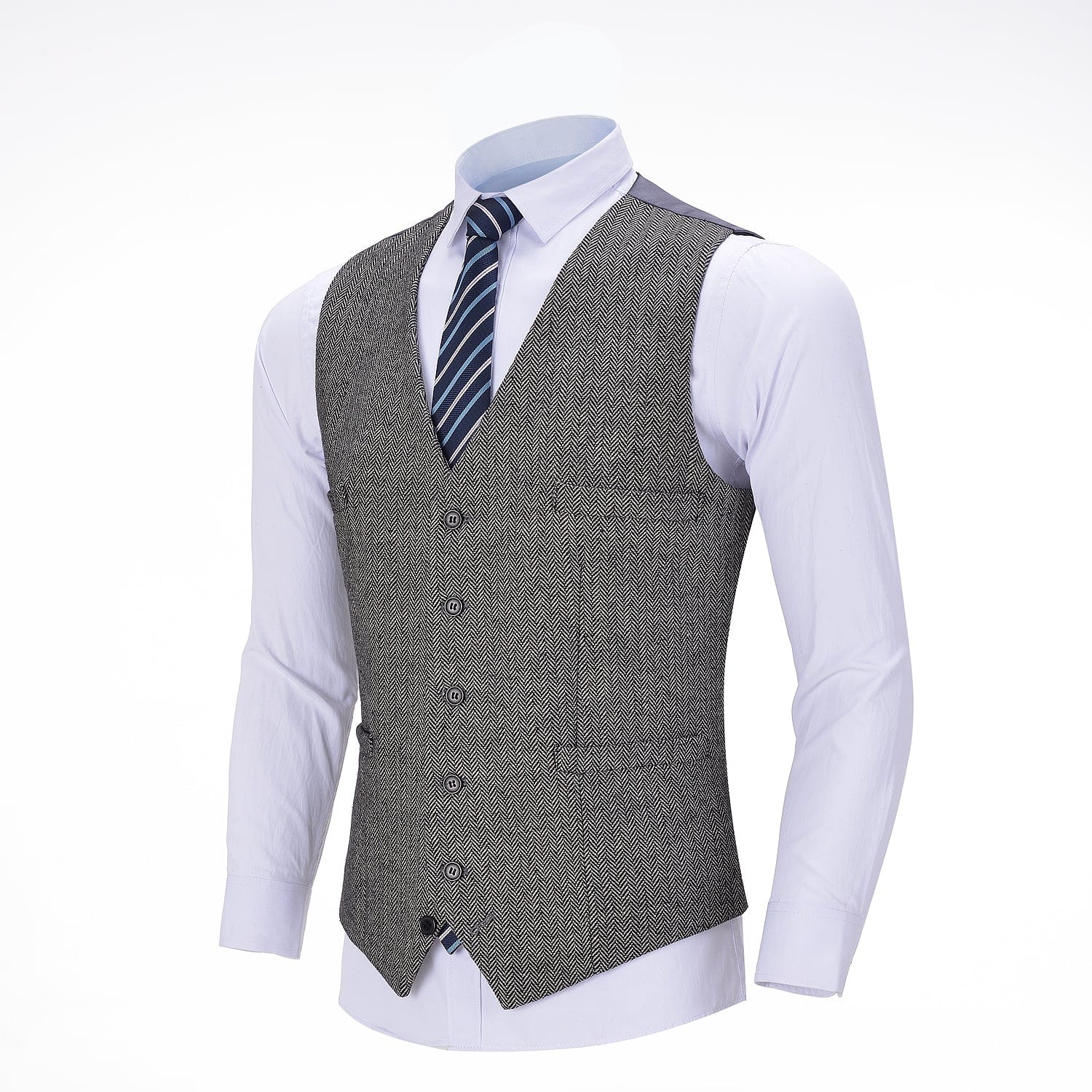 ceehuteey Men's Tweed Herringbone Paneled Satin Vest Slim Fit Waistcoat