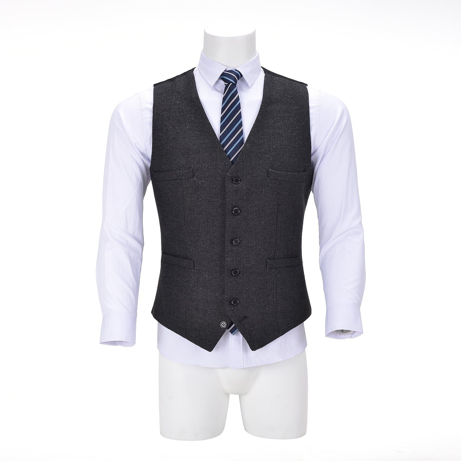 ceehuteey Men's Tweed Herringbone Paneled Satin Vest Slim Fit Waistcoat