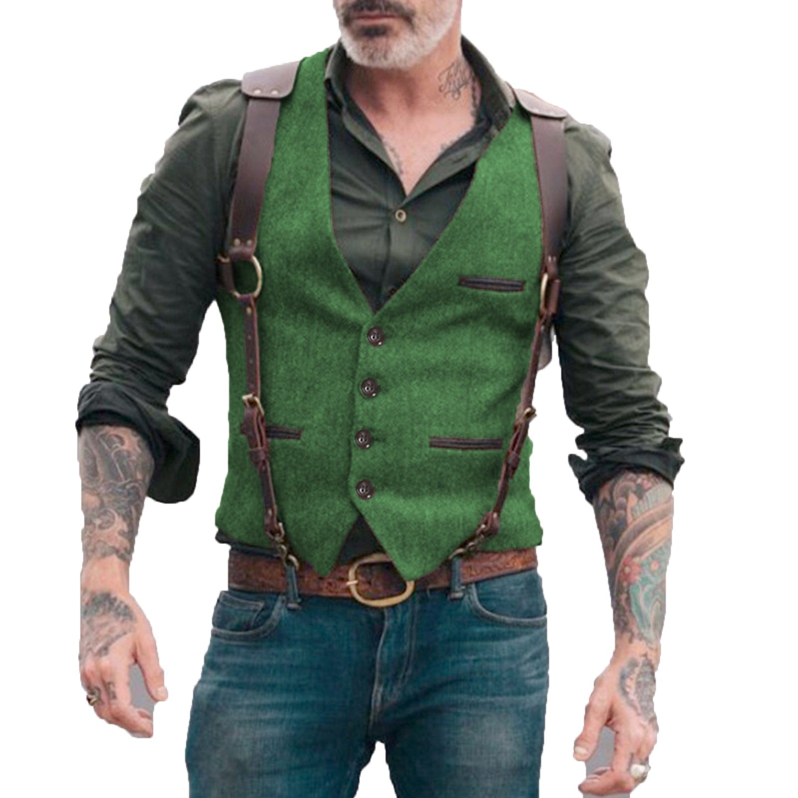 ceehuteey Men's  Tweed Herringbone Retro V Neck Waistcoat