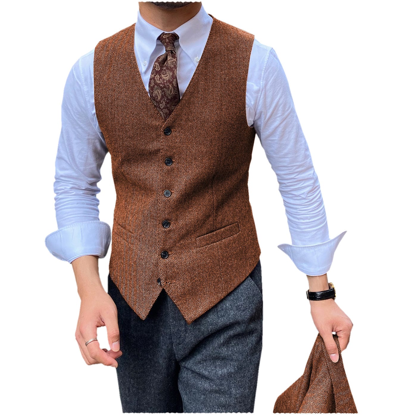 ceehuteey Men's v Neck  Classic  Herringbone Vest Slim