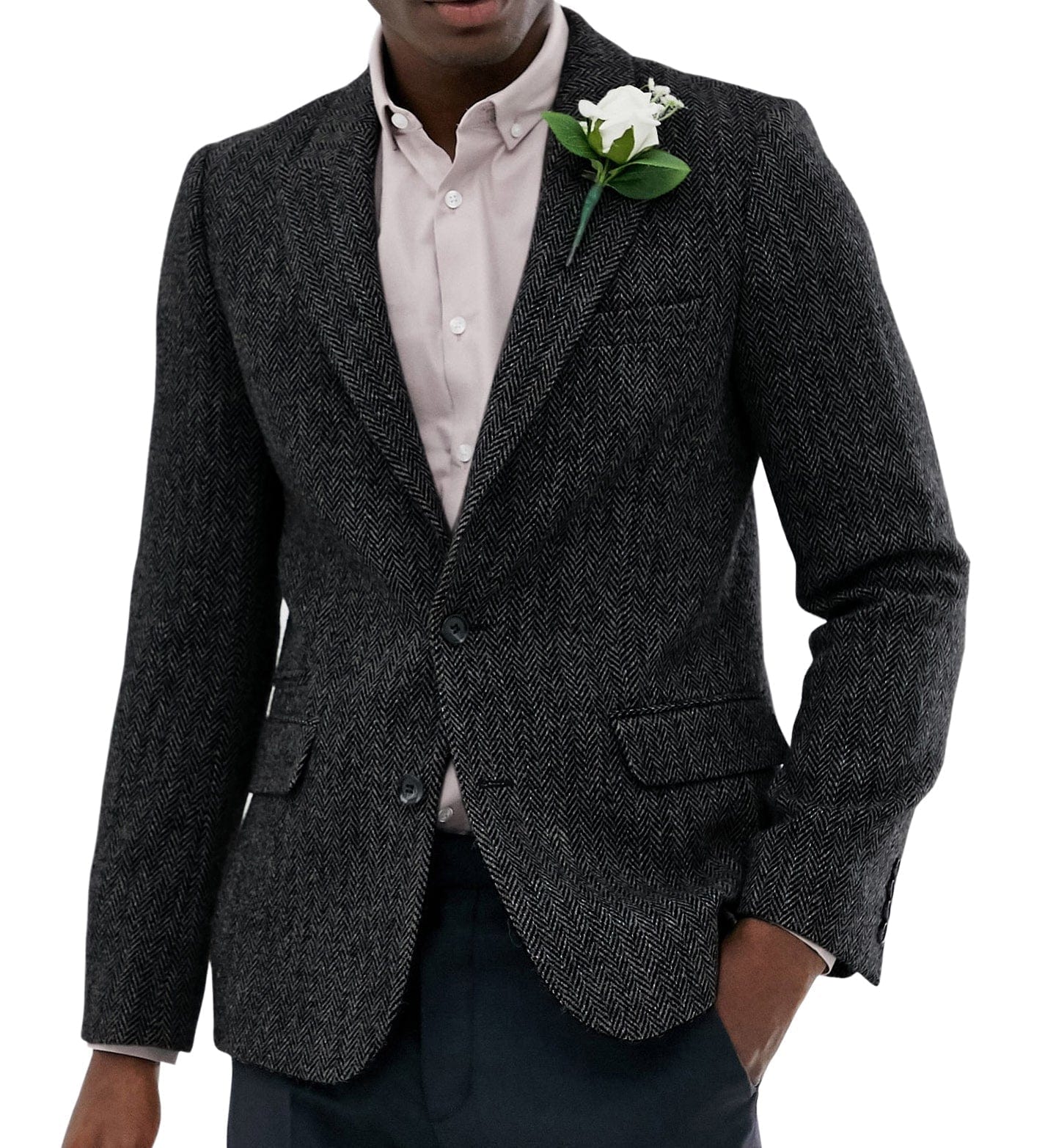 ceehuteey Men's Wool Herringbone Formal Notch Lapel Blazer