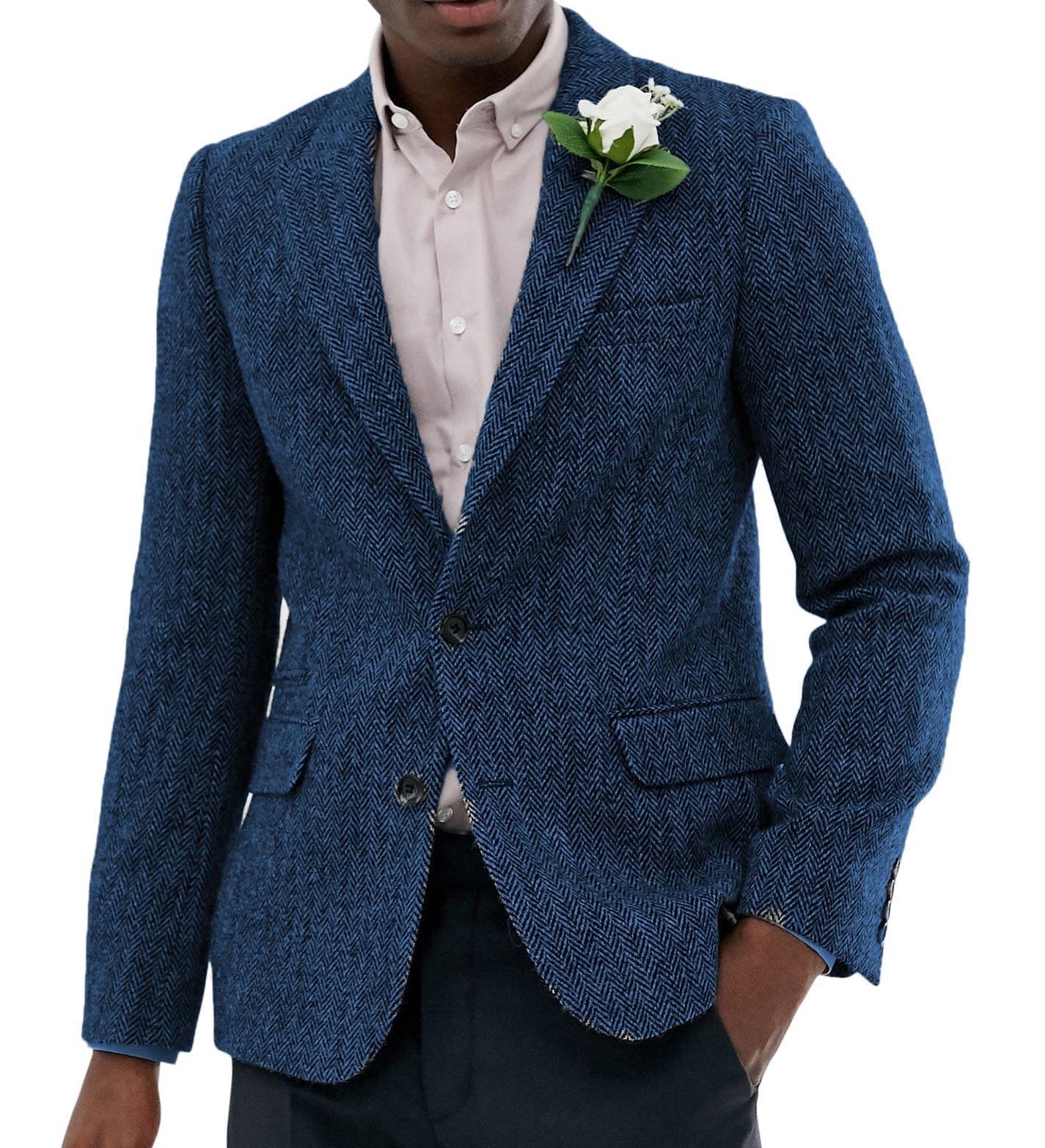 ceehuteey Men's Wool Herringbone Formal Notch Lapel Blazer