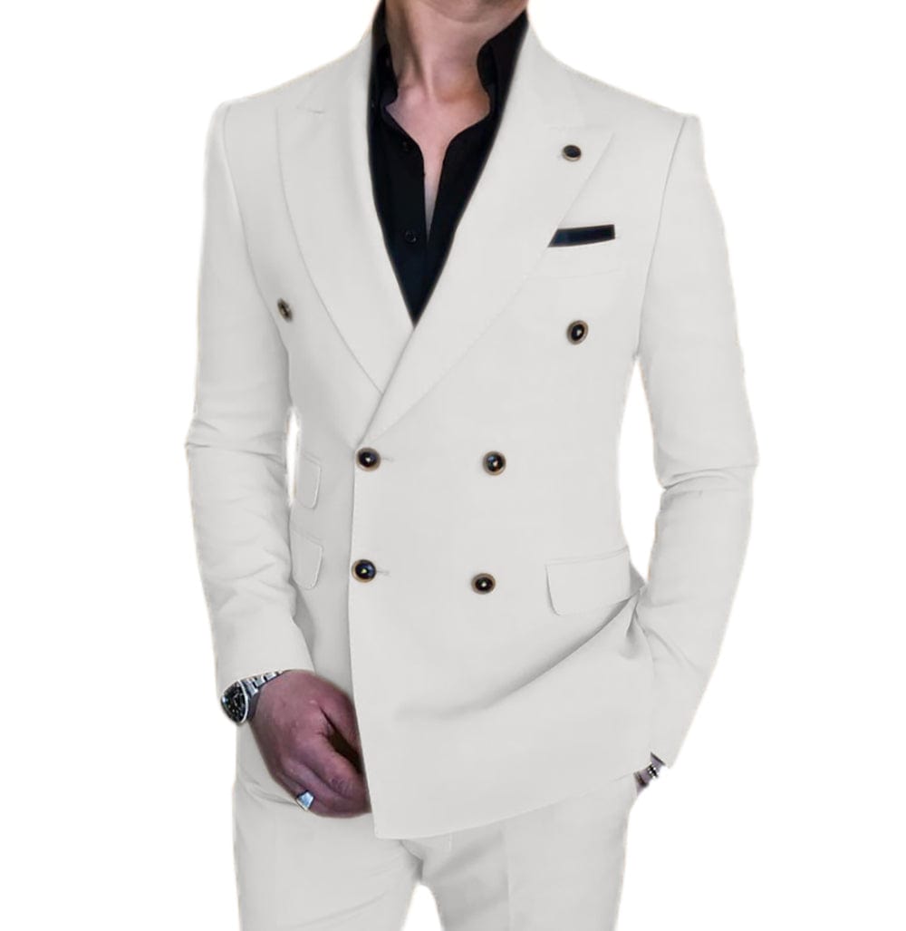 ceehuteey Mens 2 Piece Suit Slim Fit Double Breasted Blazer and Pants Solid Color Prom Tuxedo