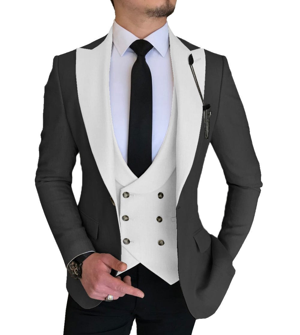 ceehuteey Mens 3 Piece Slim Fit Vest Solid Peak Lapel Tuxedo (Blazer + Vest + Pants)