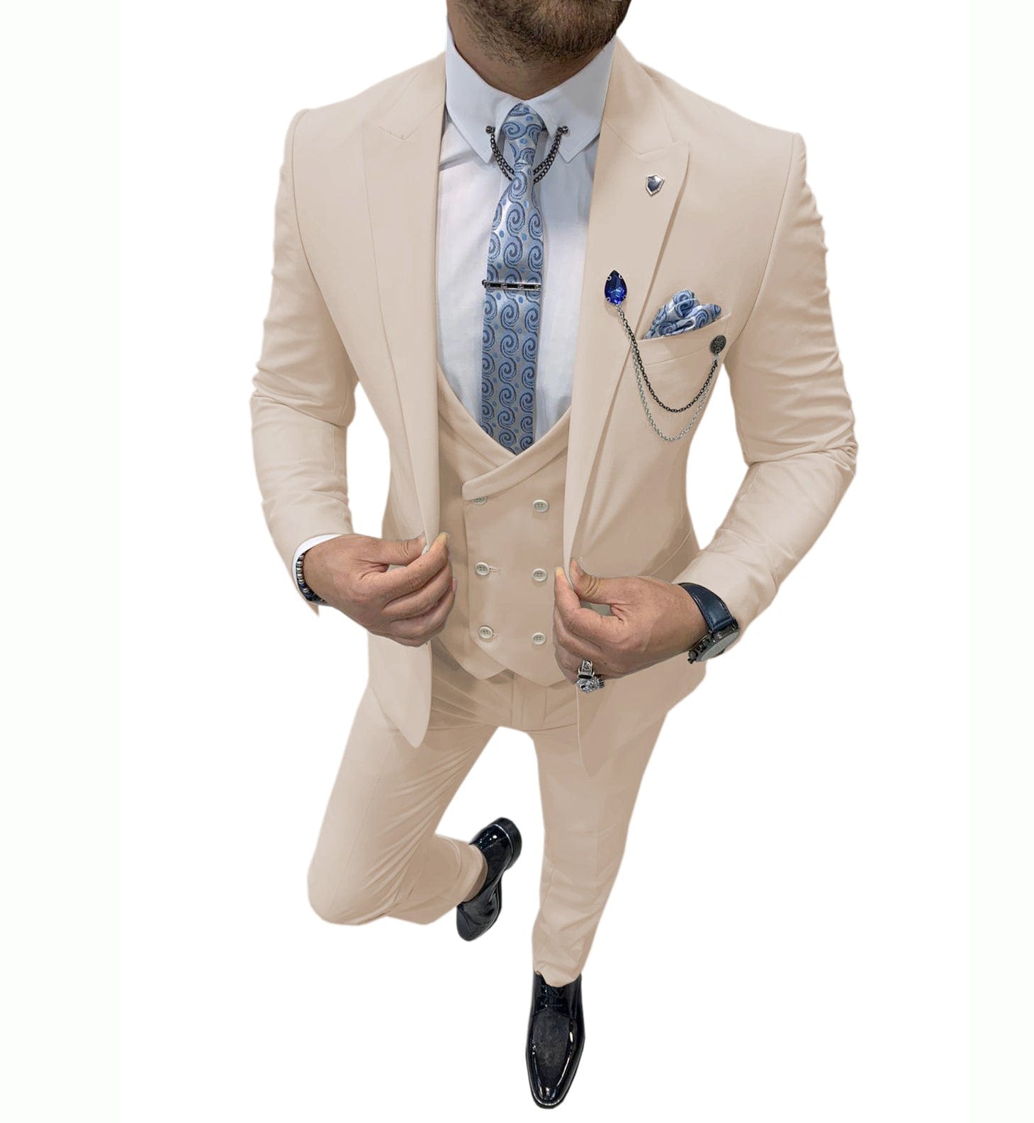 ceehuteey Mens Formal Suits Slim Fit, Peak Lapel 3 Piece Suits for Wedding