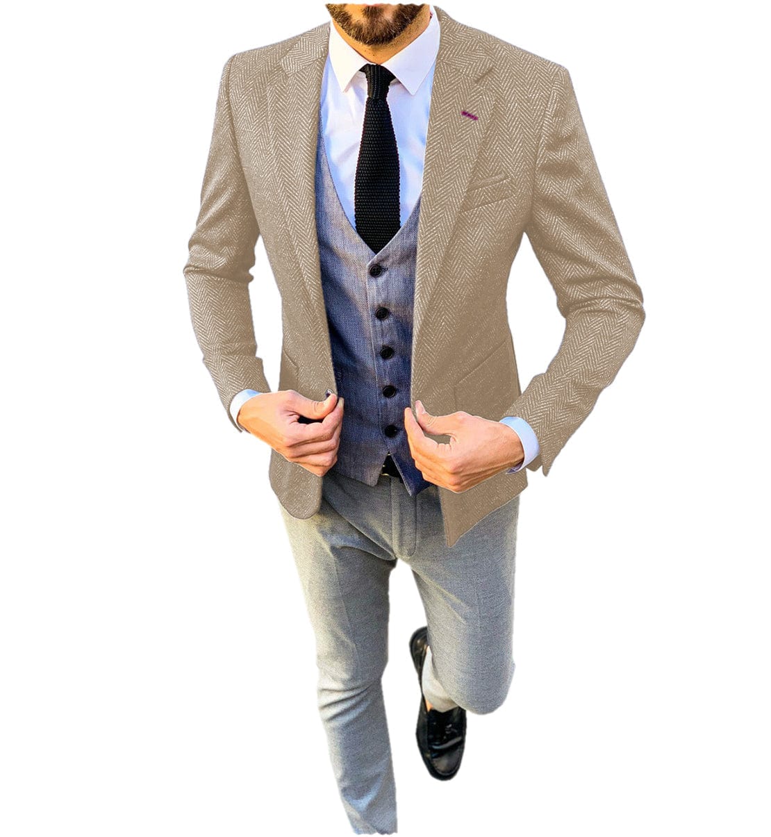 ceehuteey Mens Tweed Herringbone Suits Formal Regular Fit Wedding Groom Blazer