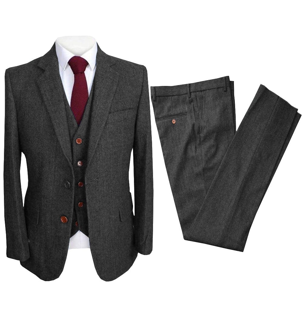 ceehuteey Vintage 3 Pieces Mens Suit Herringbone Notch Lapel Tuxedos (Blazer+vest+Pants)