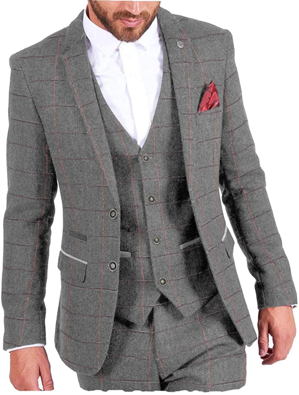 ceehuteey Vintage Classic Men's 3 Pieces Plaid Notch Lapel Suit (Blazer+vest+Pants)