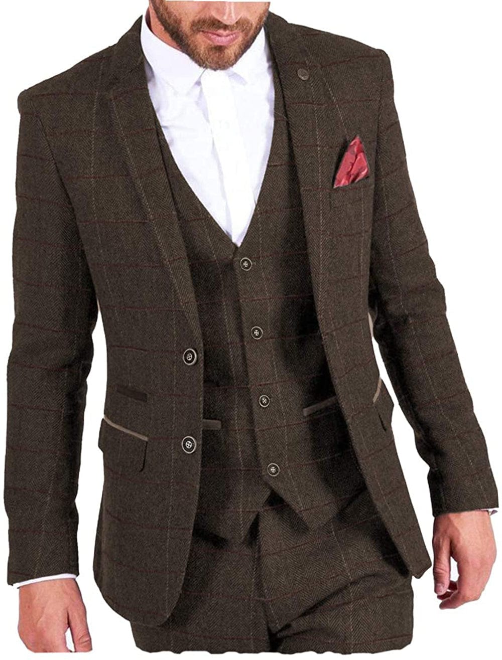 ceehuteey Vintage Classic Men's 3 Pieces Plaid Notch Lapel Suit (Blazer+vest+Pants)