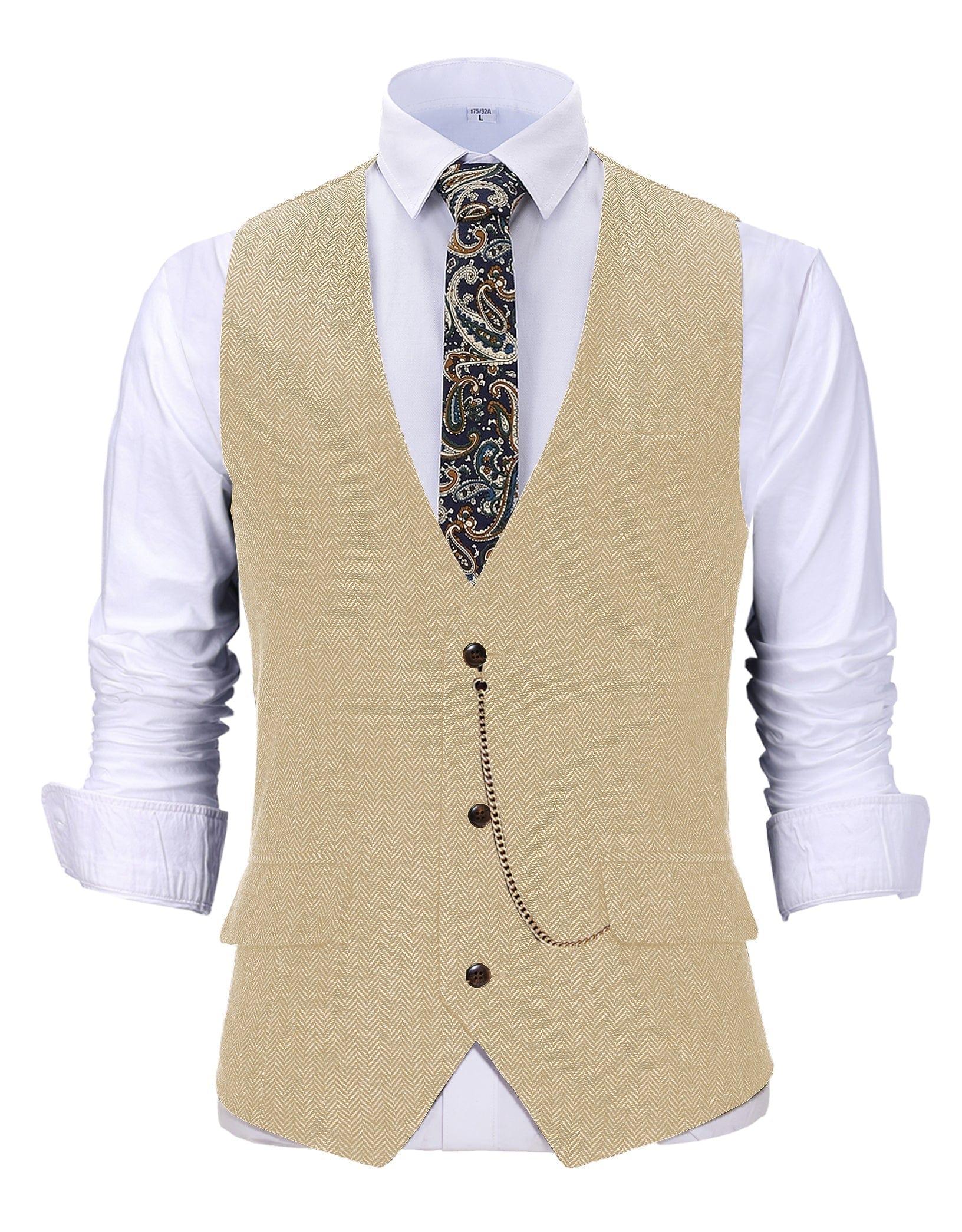 ceehuteey Vintage  Men's Slim Fit Herringbone V Neck Waistcoat